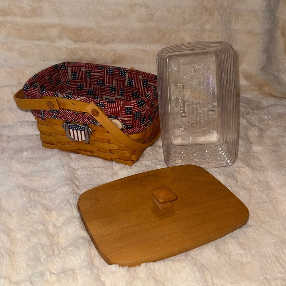 🐈⬛ Longberger Little Market Basket w/lid ,tie-on,clear liner approx 7.5x5x5.25” - Picture 4 of 10